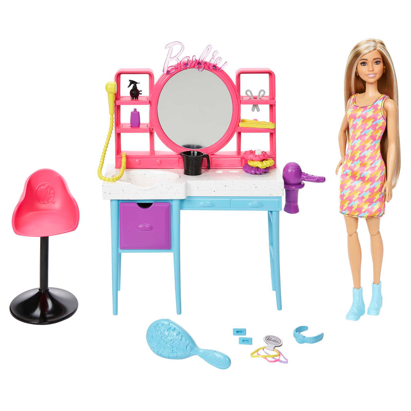 Barbie Hair Salon Playset with Doll Beauty Toy for Kids