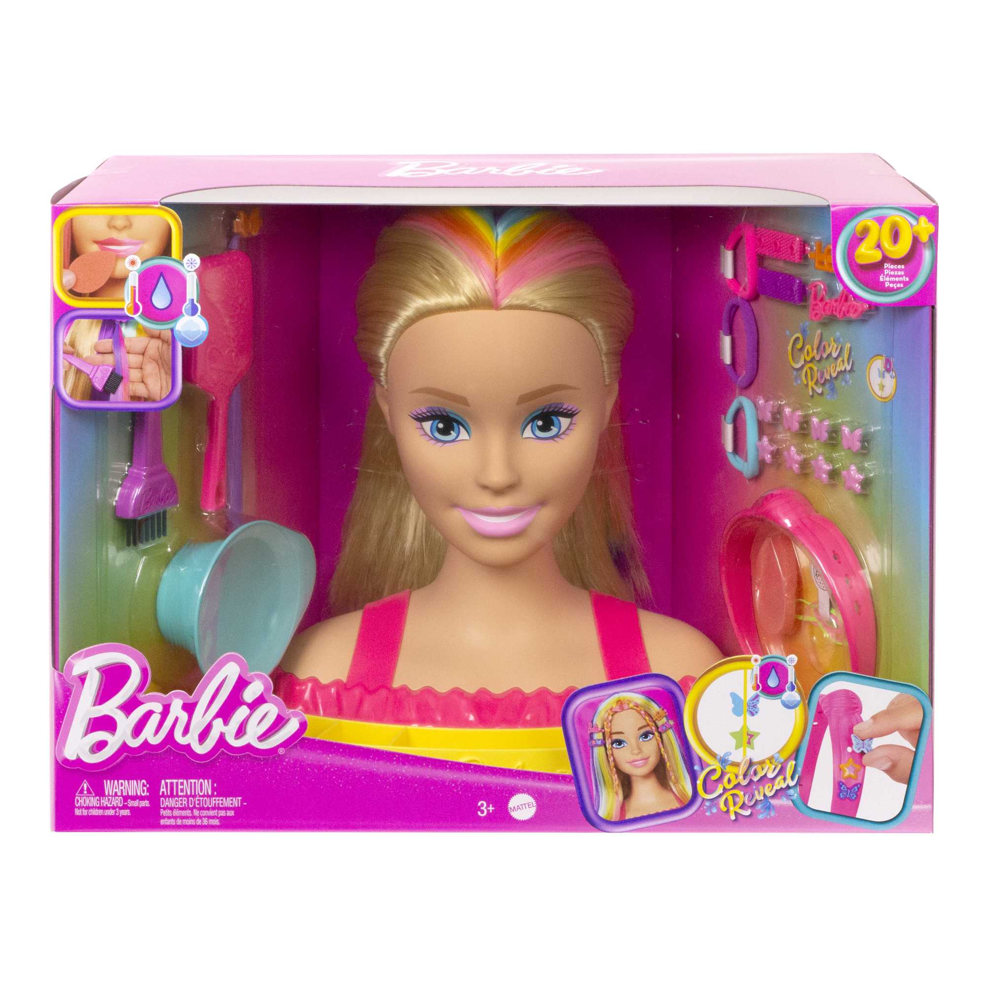 Barbie Deluxe Styling Head With Color Reveal Accessories And Blonde Neon Rainbow Hair