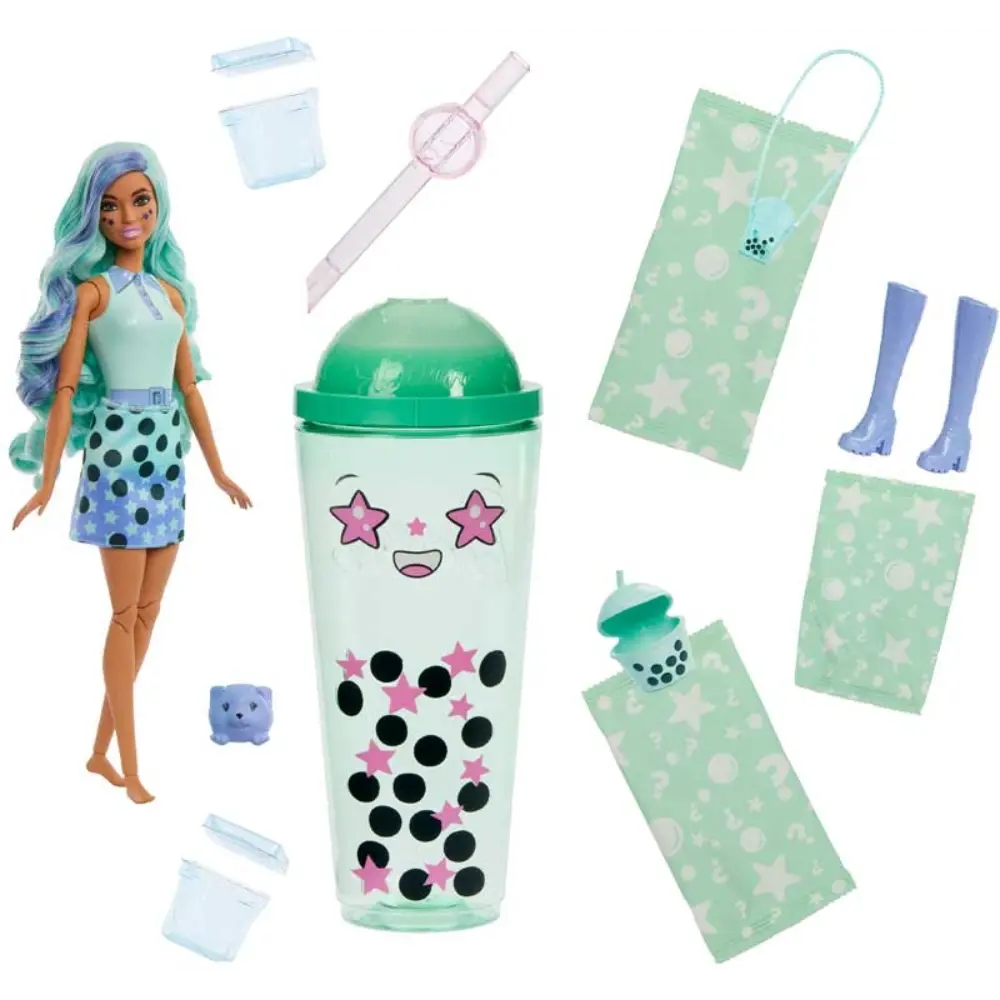 Barbie Pop Reveal Bubble Tea Series Doll & Accessories with Fashion Doll & Pet, 8 Surprises Include Color Change, Cup with Storage