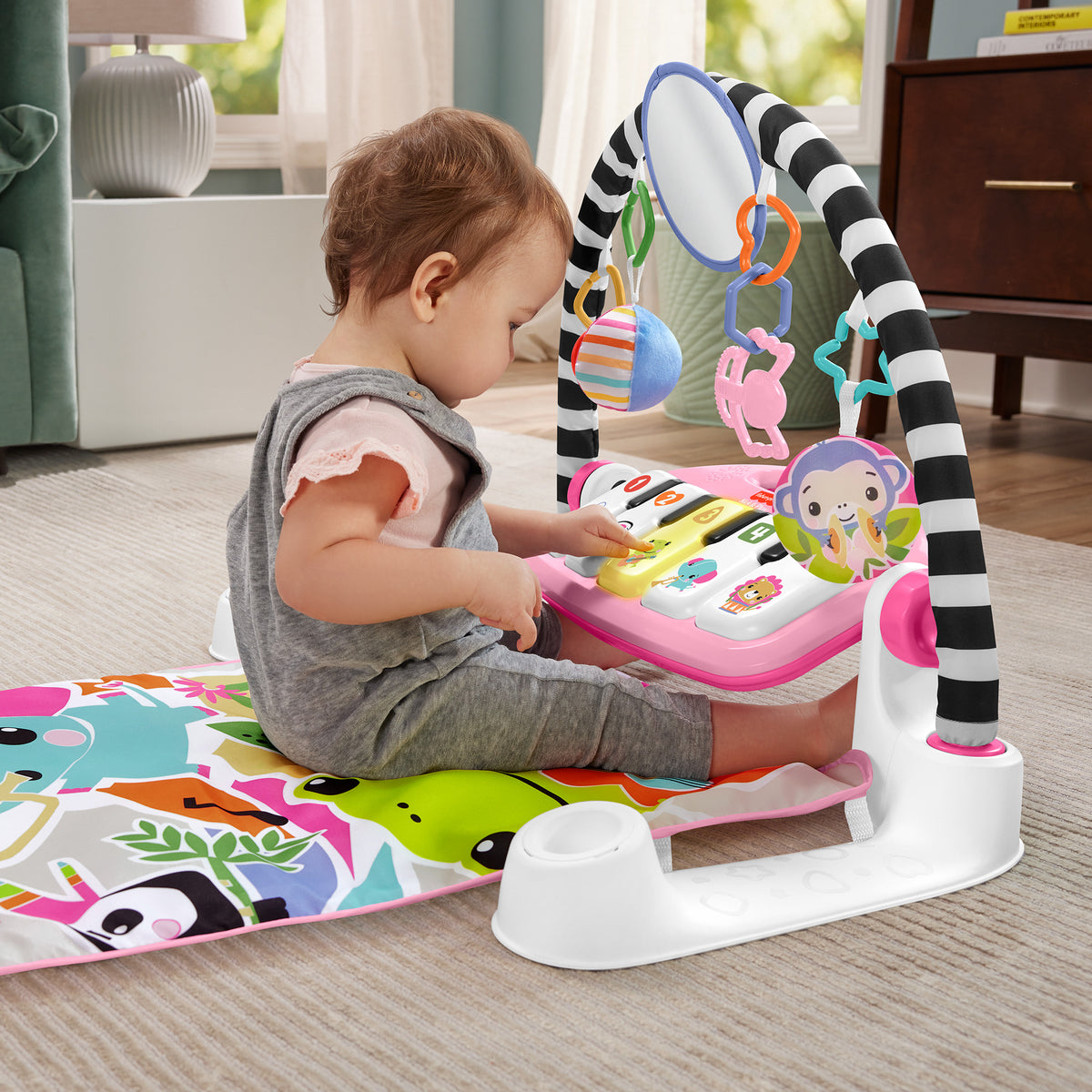 Fisher-Price Glow & Grow Kick & Play Pink Piano Gym Infant Activity Mat