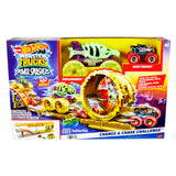 Hot Wheels Monster Trucks Skelesaurus vs. Bone Shaker Race and Crash Playset for Kids