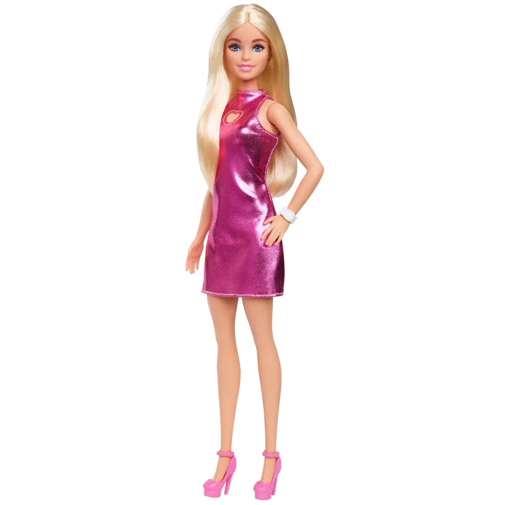 Barbie Fashionistas 11 Doll in Metallic Pink Mini Dress with Heart Cut-Out Blonde Hair