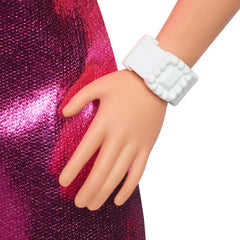 Barbie Fashionistas 11 Doll in Metallic Pink Mini Dress with Heart Cut-Out Blonde Hair