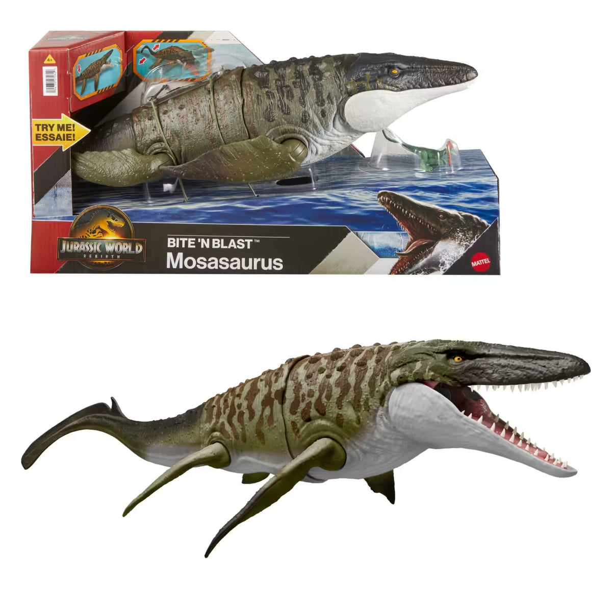Jurassic World Rebirth Bite N Blast Mosasaurus Battery Operated
