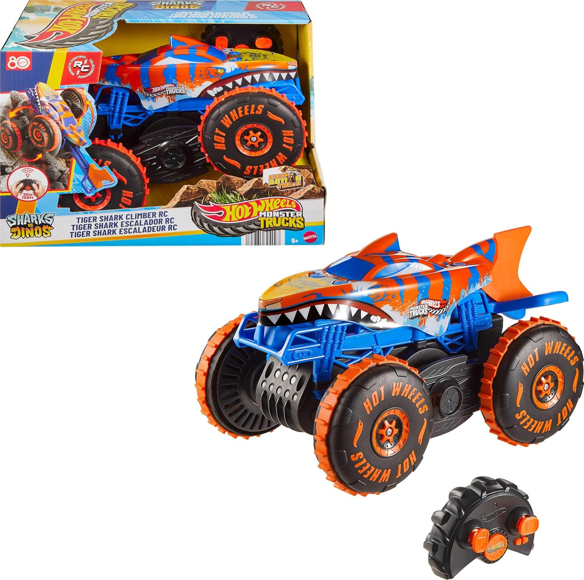Hot Wheels Monster Trucks Tiger Shark Climber Remote Control Vehicle Toys for Kids