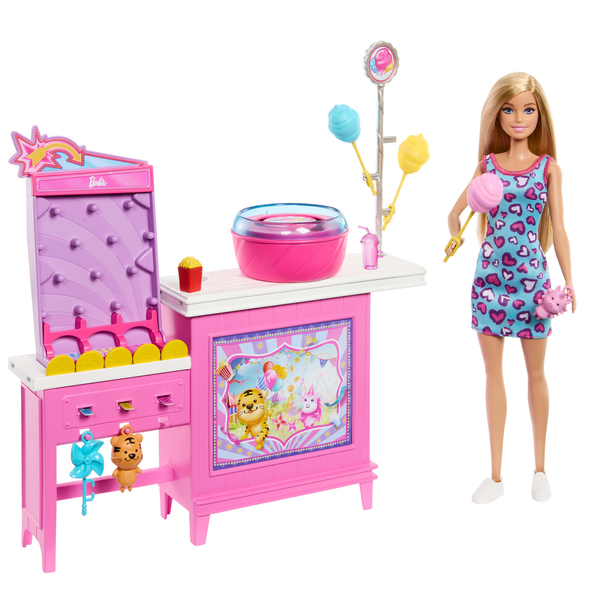 Barbie Mysteries Beach Detectives Malibu Doll & Cotton Candy Game Booth Playset with Accessories