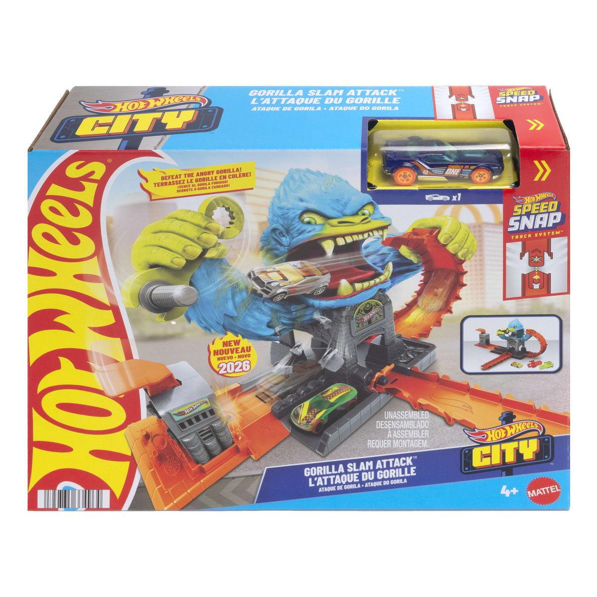 Hot Wheels City Gorilla Slam Attack Playset with 1:64 Scale Car