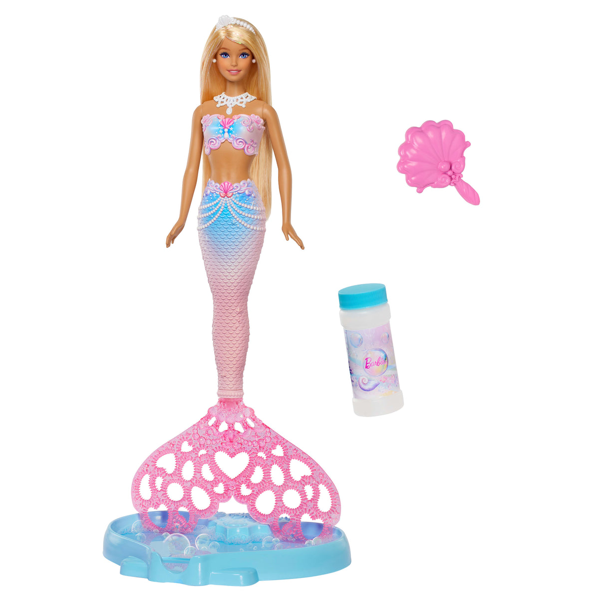 Barbie Bubble Sparkle Mermaid Doll with Accessories Bubble-Making Mermaid Toy for Kids