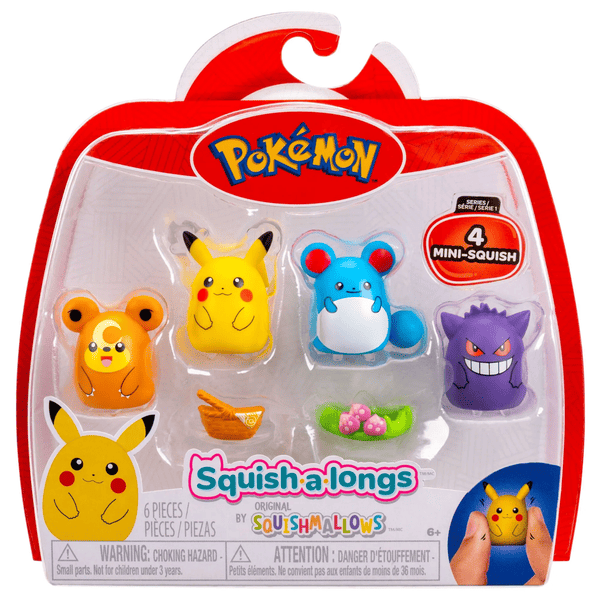Pokémon Squish-A-Longs Collectible Mini Figures 4-Pack - Squishy Pokémon Character Toys for Kids