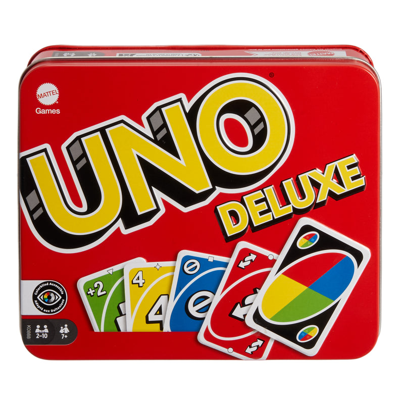 UNO Deluxe Card Game - Classic Family Card Game with Storage Tin