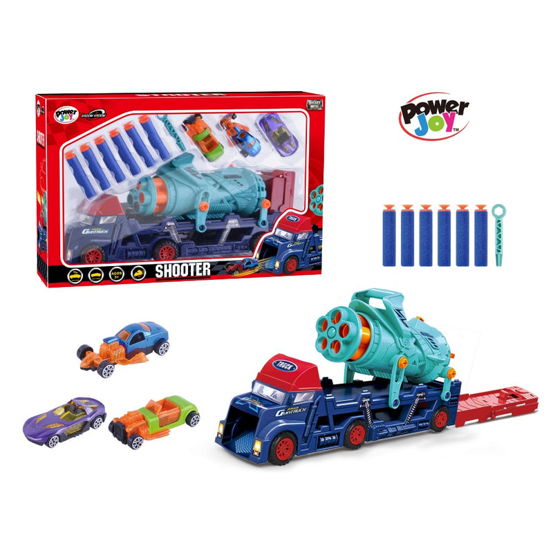Power Joy Vroom Vroom Car Shooter Truck Set 3 Die-Cast Cars with Foam Dart Launcher for Kids Ages 3+