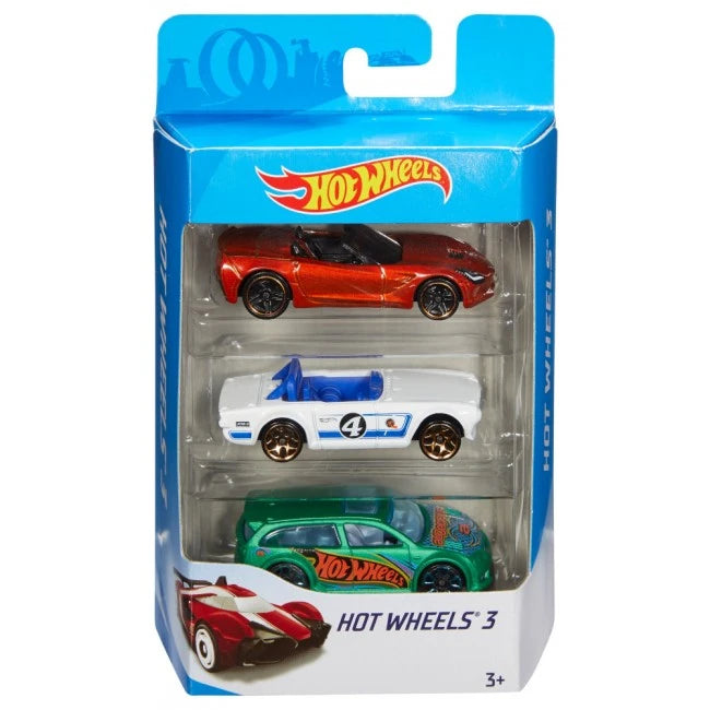 Hot Wheels Die-Cast Basic Cars 3-Pack Assorted Color 1:64 Scale - Random Selection