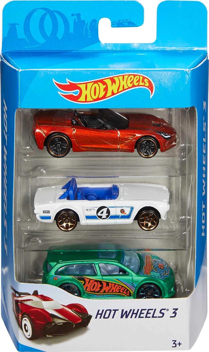 Hot Wheels Die-Cast Basic Cars 3-Pack Assorted Color 1:64 Scale - Random Selection