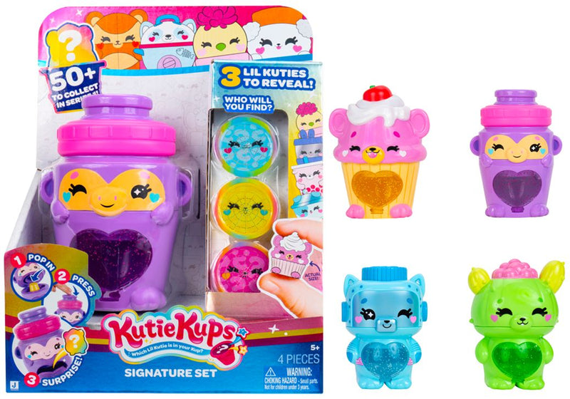 Kutie Kups Signature Set 4-Inch Collectible Toy Playset with 3 Lil Kuties Mini Figures for Kids - 3 Assorted Designs