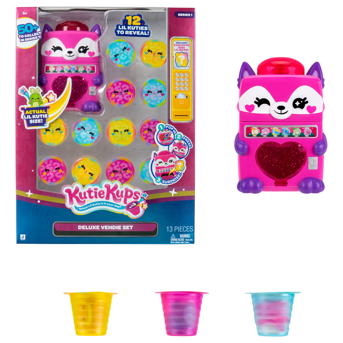 Kutie Kups Deluxe Vendie 4-Inch Toy Vending Machine Playset with 12 Lil Kuties Surprise Collectible Figures