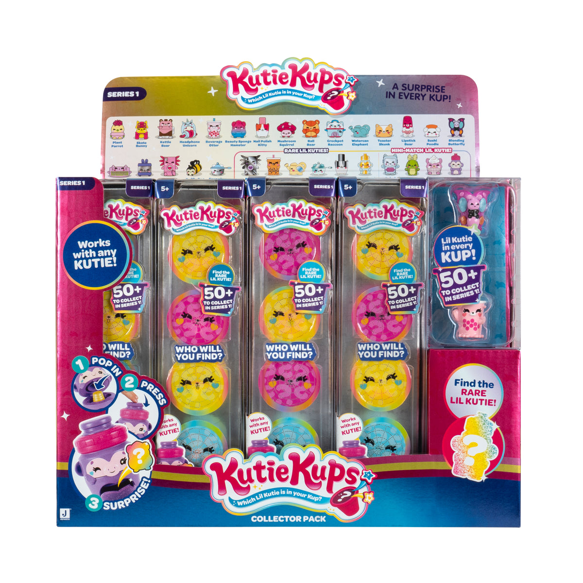 Kutie Kups Collector 4-Pack Series 1 Mini Collectible Toy Figures for Kids, 50+ Designs to Collect