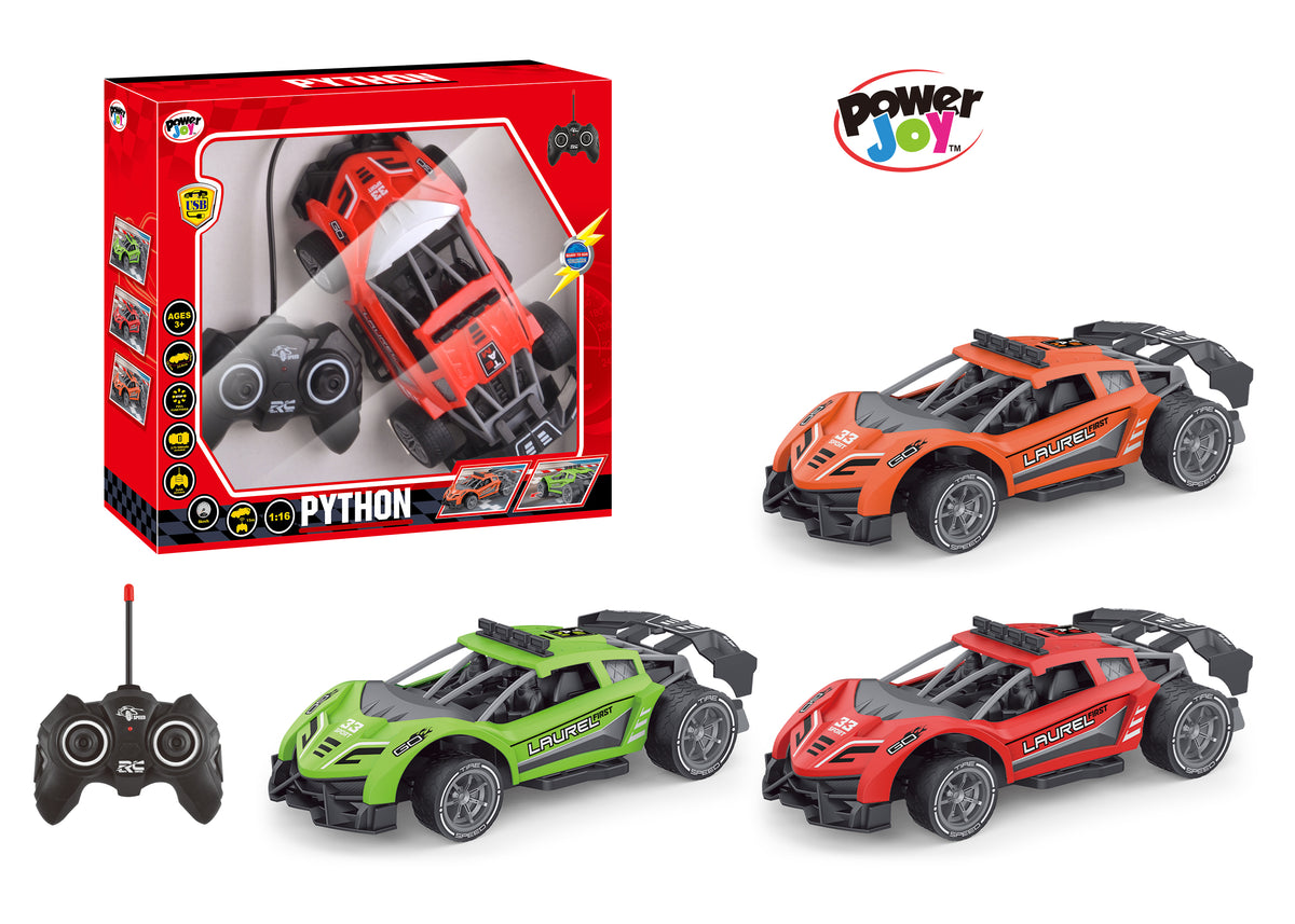 Power Joy RC Python 1:16 Remote Control Car Assorted Colors High-Speed RC Racing Car for Kids (Sold Per Piece, Random Selection)
