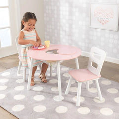 Round Storage Table & 2 Chair Set- White & Pink