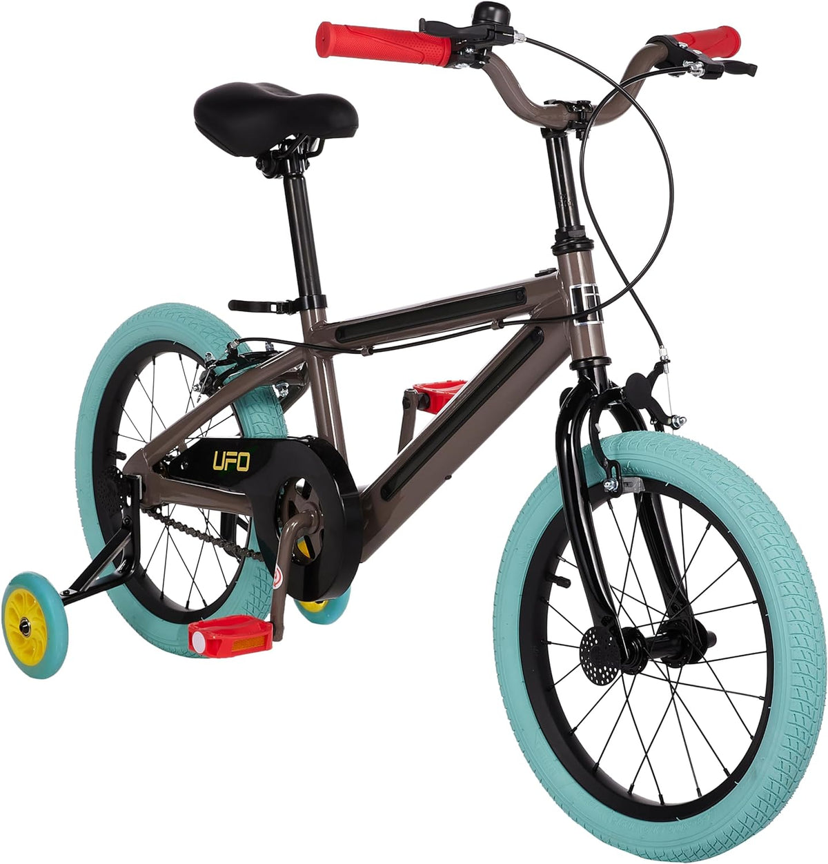 Spartan Lit UFO Kids Bicycle with Training Wheels Metallic Grey 16 - Inch