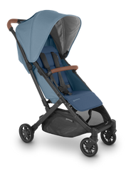UPPAbaby Minu V2 Stroller Charlotte Coastal Blue Mélange Carbon Frame Saddle Leather