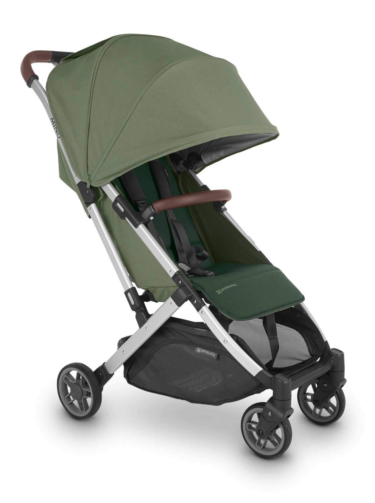 UPPAbaby Minu V2 Stroller Emelia Sage Green Mélange Silver Frame Chestnut Leather