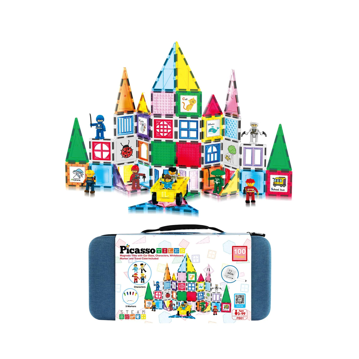 Picasso Magnetic Tiles with 4 Characters 100-Pieces