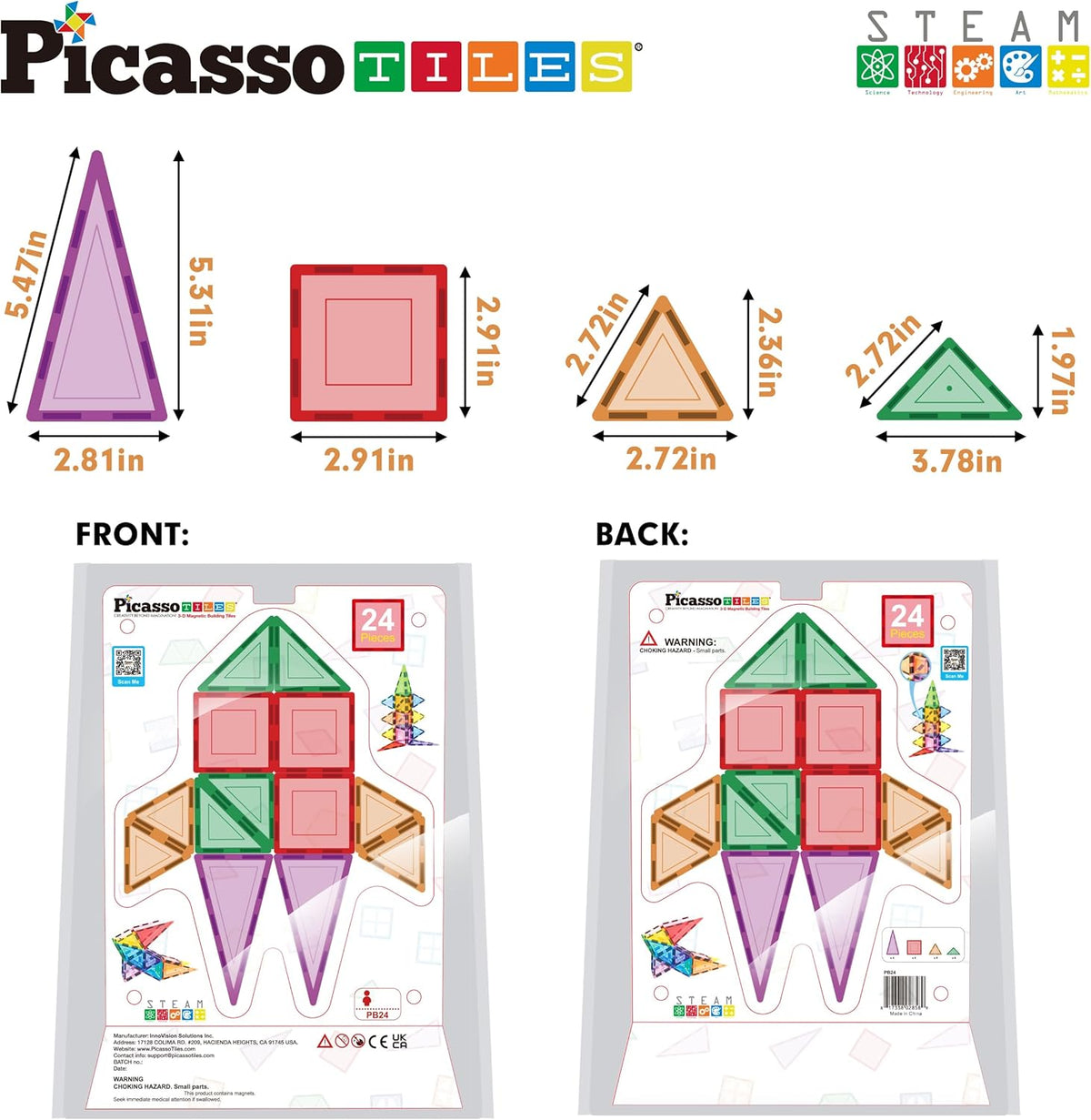 Picasso Magnetic Tiles 3D Classic 24-Pieces