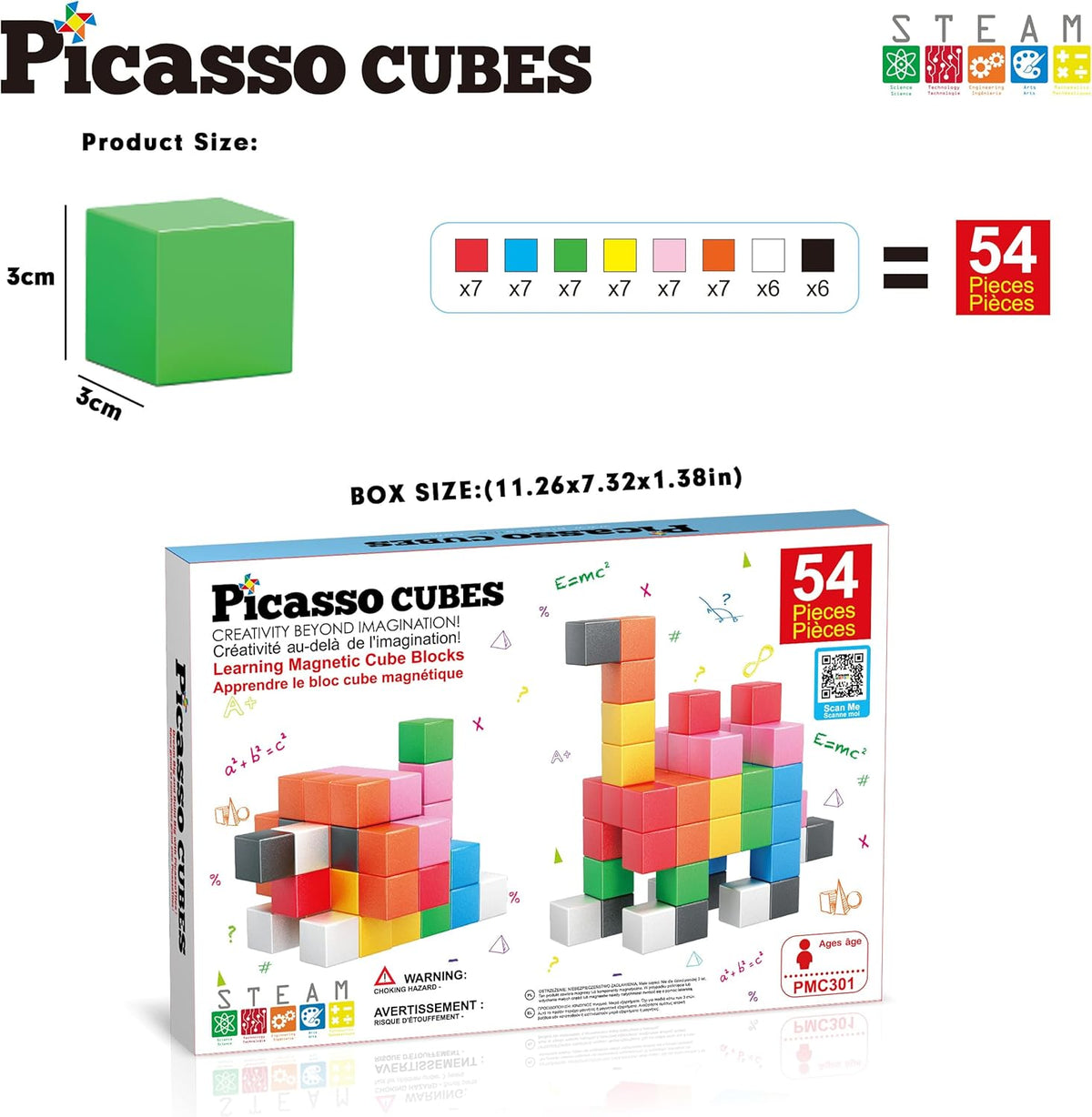 Picasso Magnetic Cubes Learning 54-Pieces