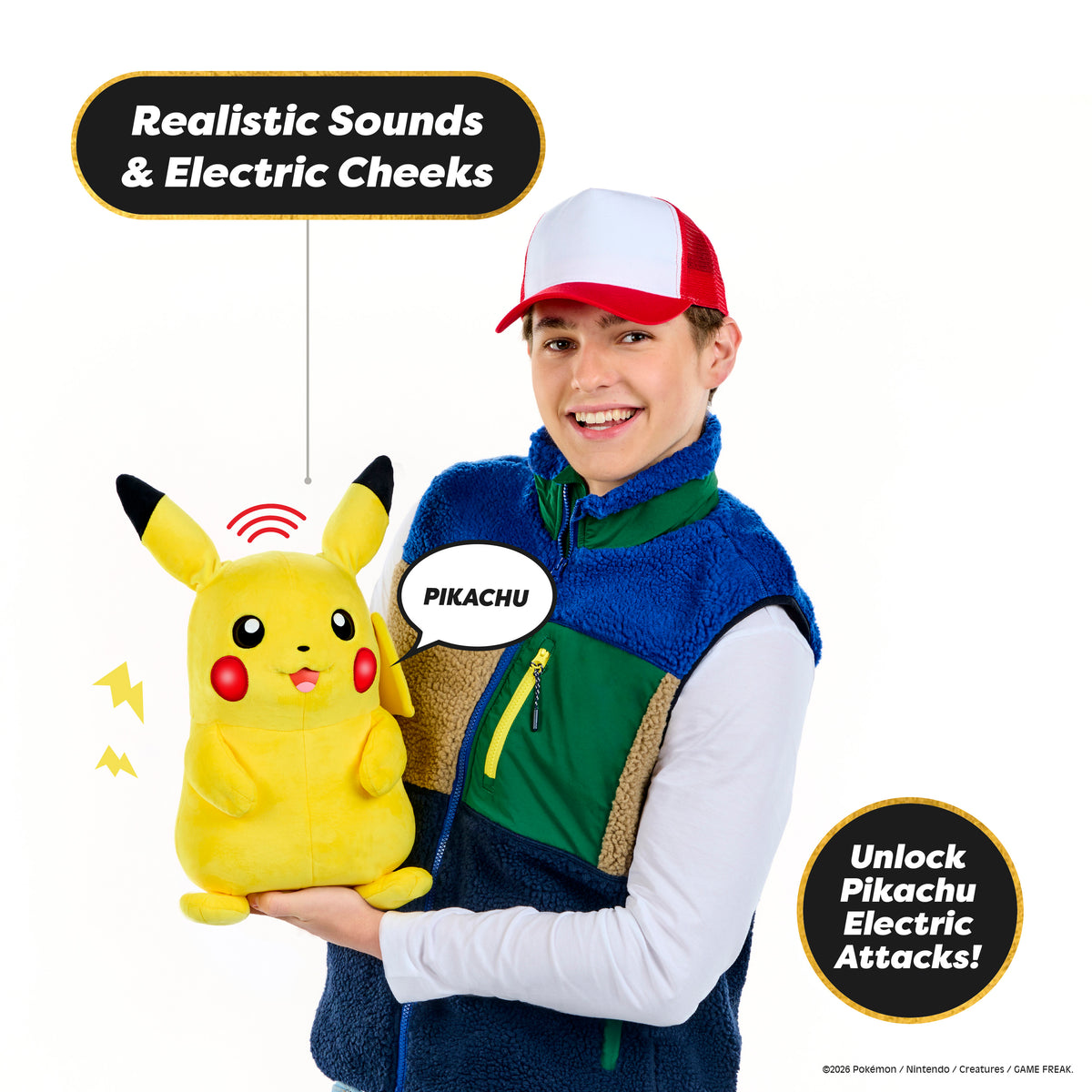 Pokemon RealFX Pikachu Interactive Puppet with Authentic Sounds & Lifelike Expressions Soft Plush Toy for Kids & Collectors