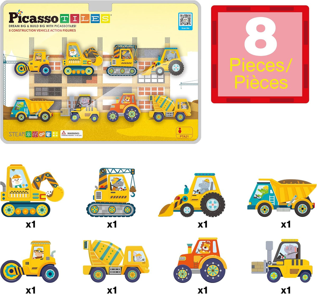 Picasso Magnetic Block Construction Vehicle Truck 8-Pieces