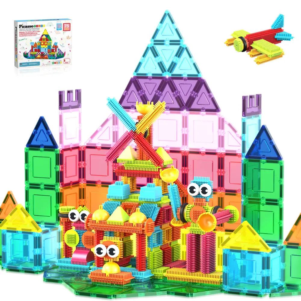 Picasso Magnetic Tiles with Hedgehog Building Block Set 75pieces
