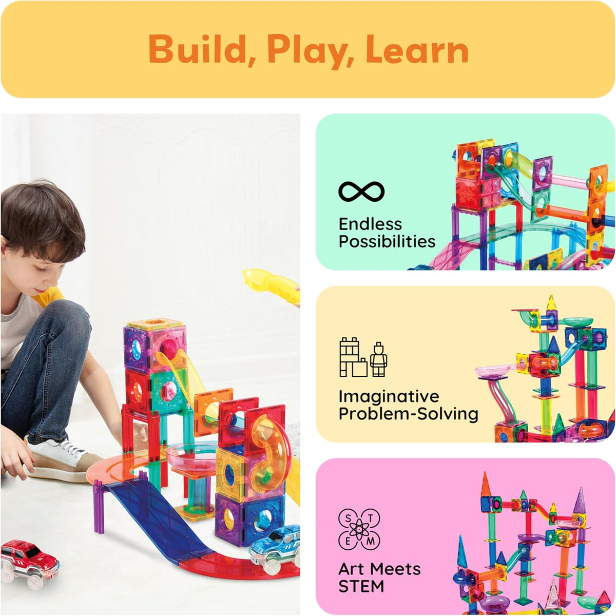 Picasso Magnetic Tiles 3-In-1 Race Track 108-Pieces