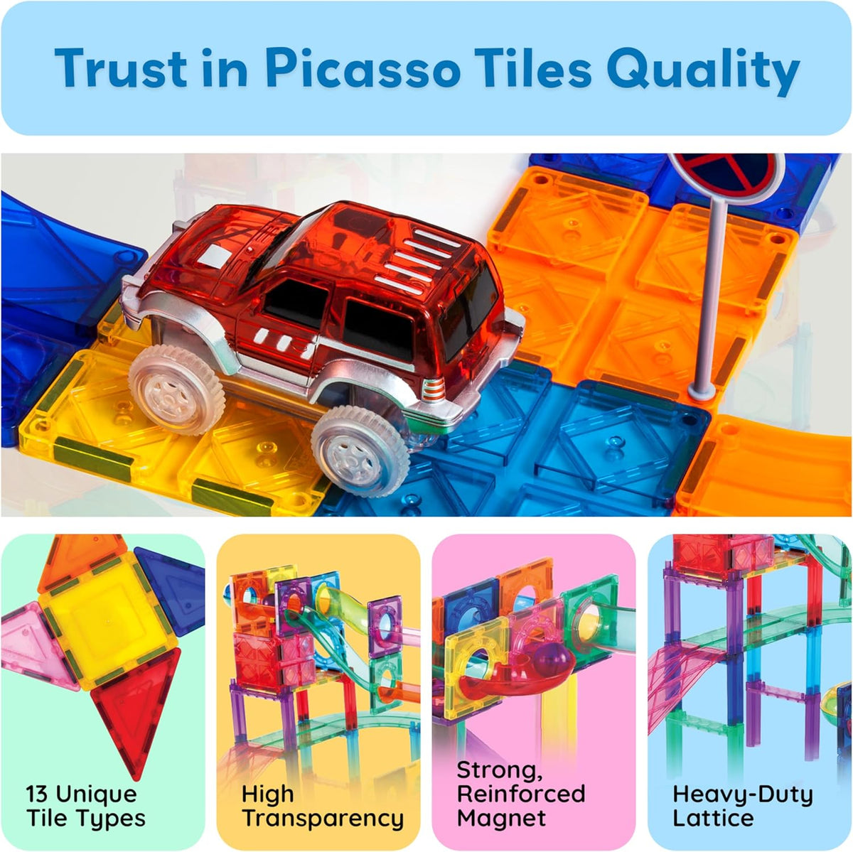 Picasso Magnetic Tiles 3-In-1 Race Track 108-Pieces