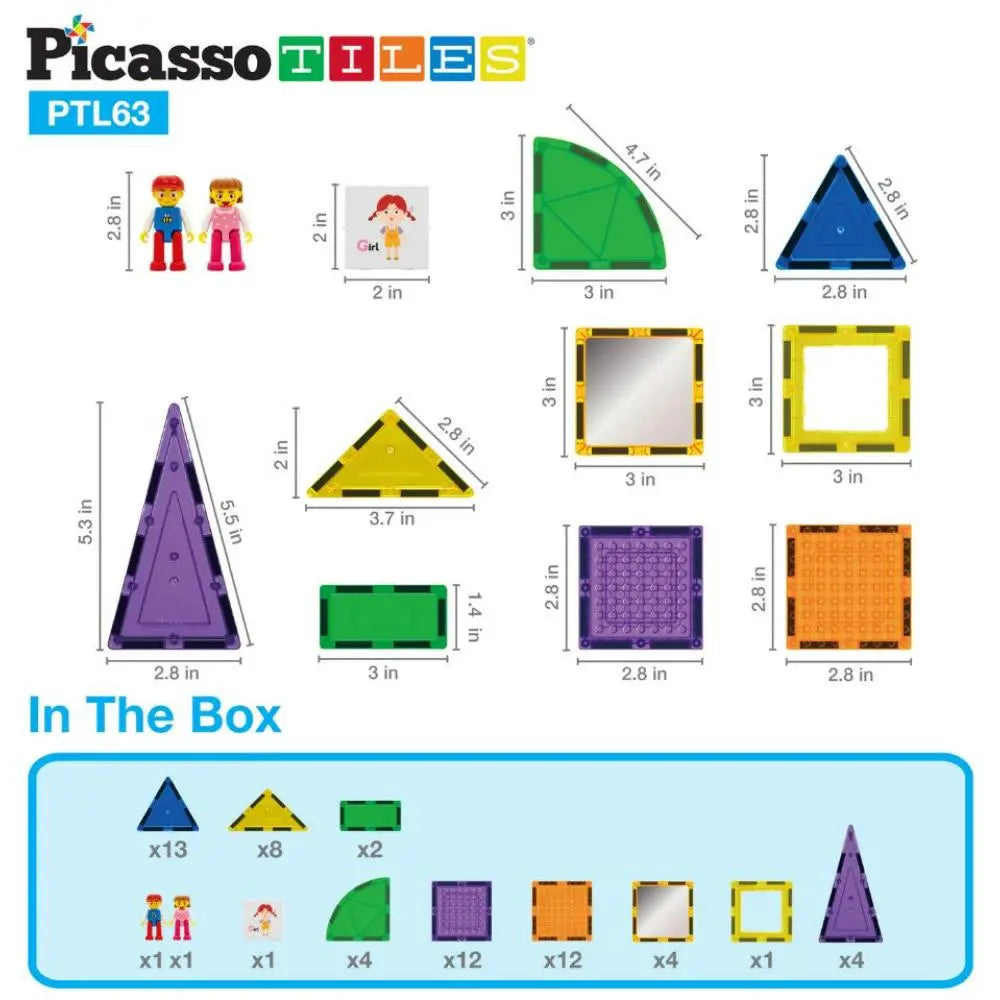 Picasso Magnetic Bricks + Tiles 63-Pieces