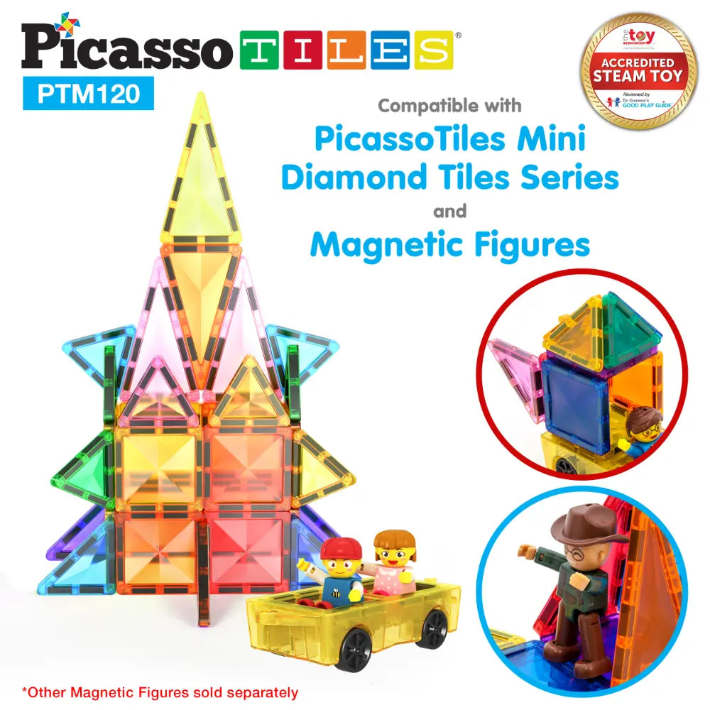 Picasso Magnetic Tiles Mini Diamond with 2Character + Car Truck 120-Pieces