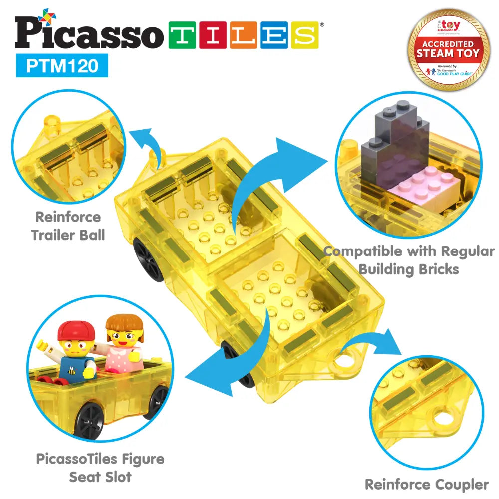 Picasso Magnetic Tiles Mini Diamond with 2Character + Car Truck 120-Pieces
