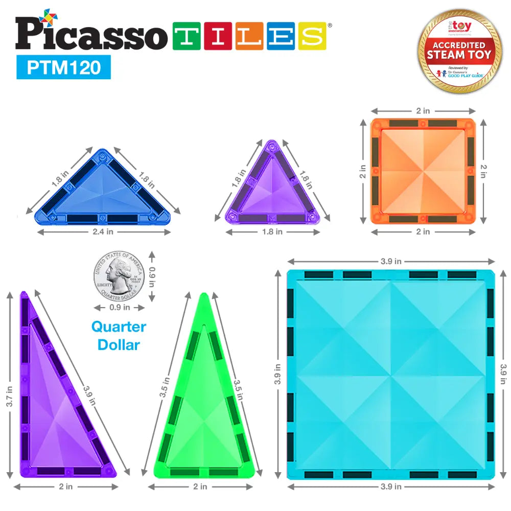 Picasso Magnetic Tiles Mini Diamond with 2Character + Car Truck 120-Pieces