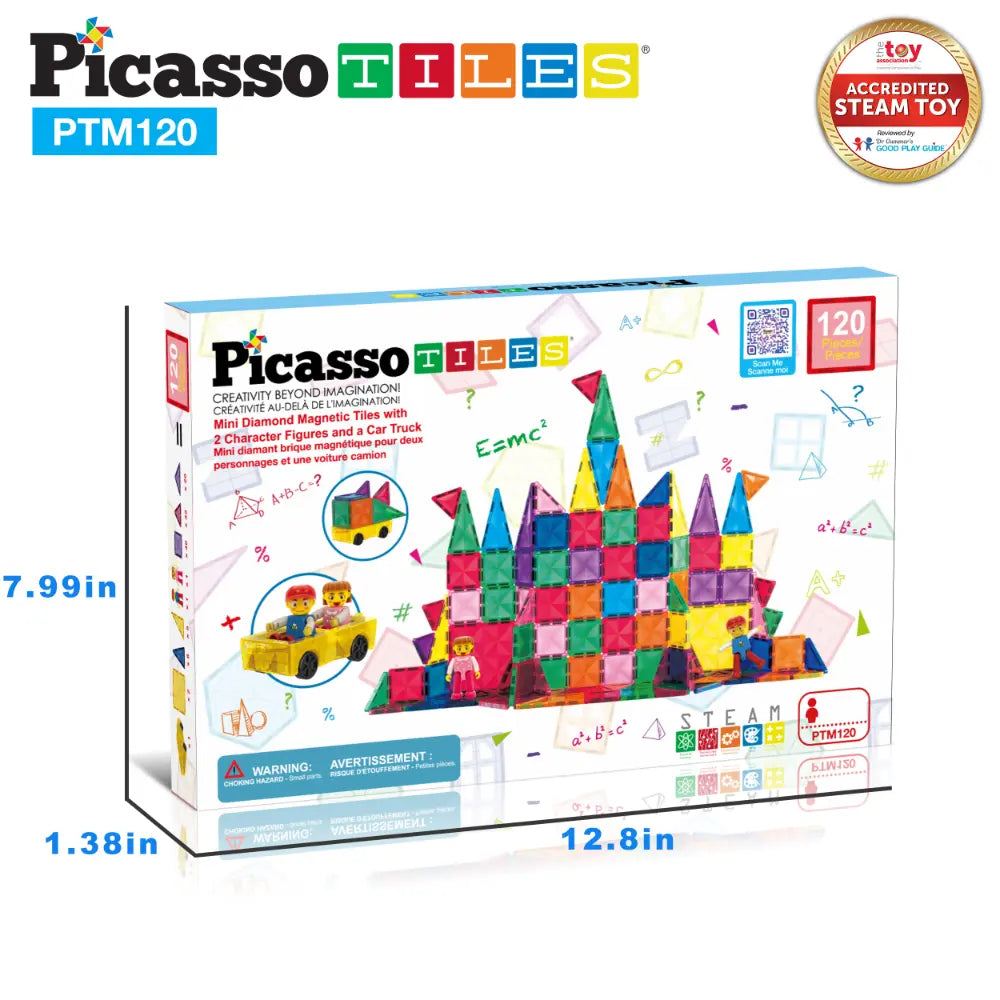 Picasso Magnetic Tiles Mini Diamond with 2Character + Car Truck 120-Pieces