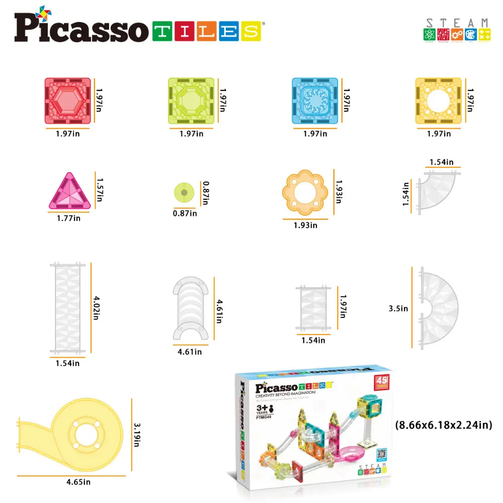 Picasso Magnetic Mini Diamond Marble Run Track Set 45pieces