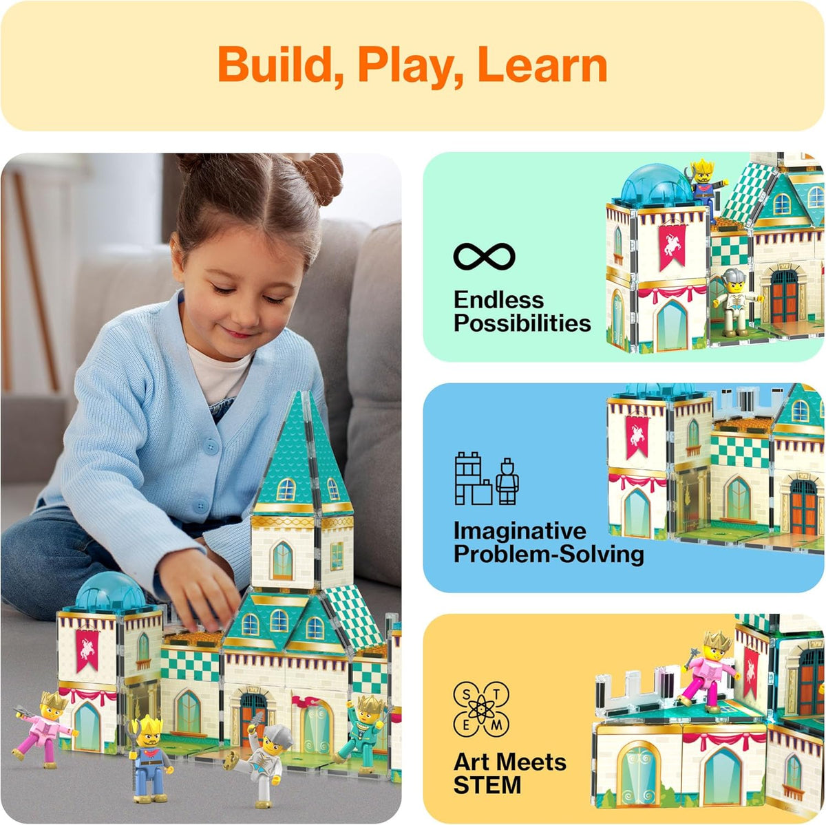 Picasso Magnetic Tiles Medieval Castle Theme 70-pieces