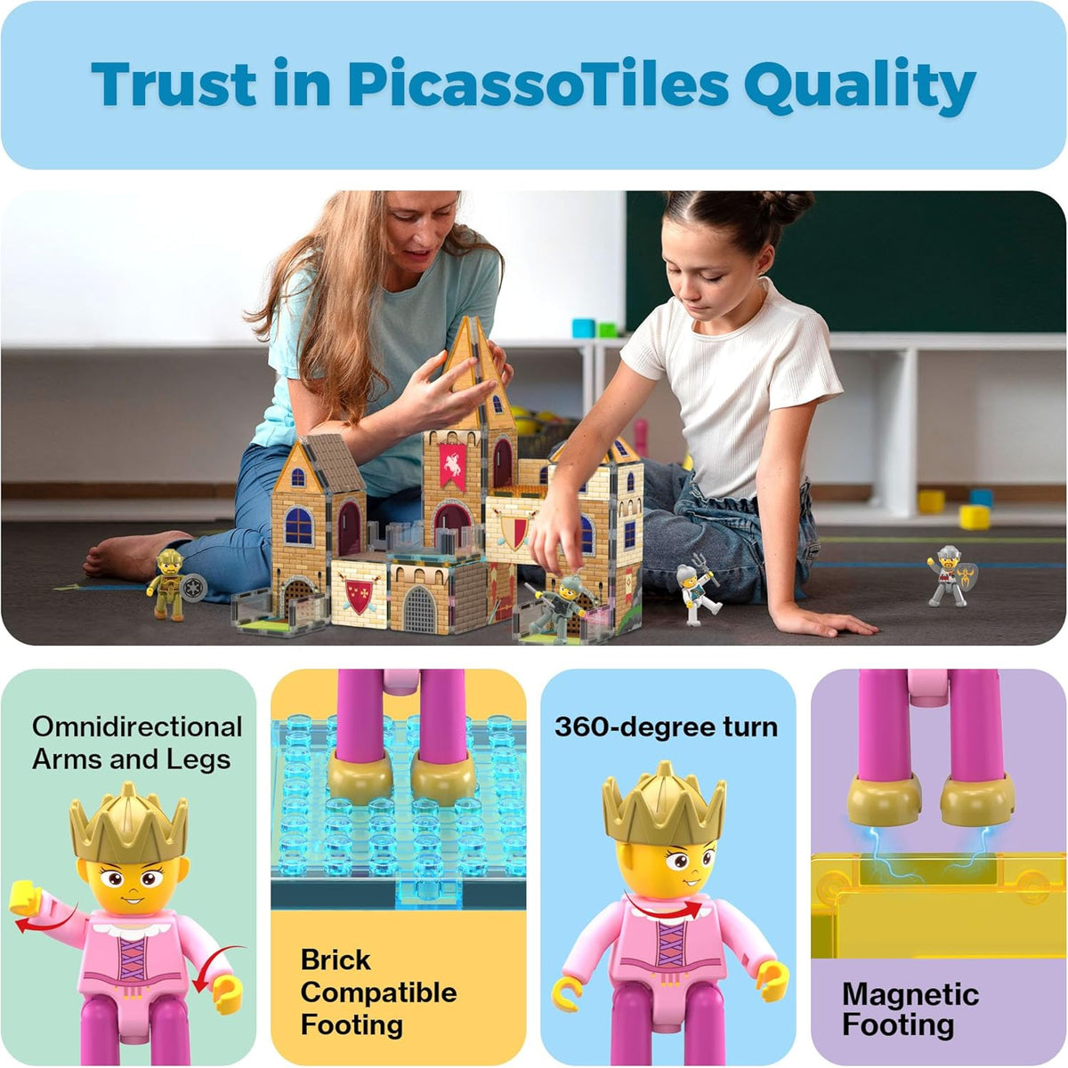 Picasso Magnetic Tiles Medieval Castle Theme 70-pieces