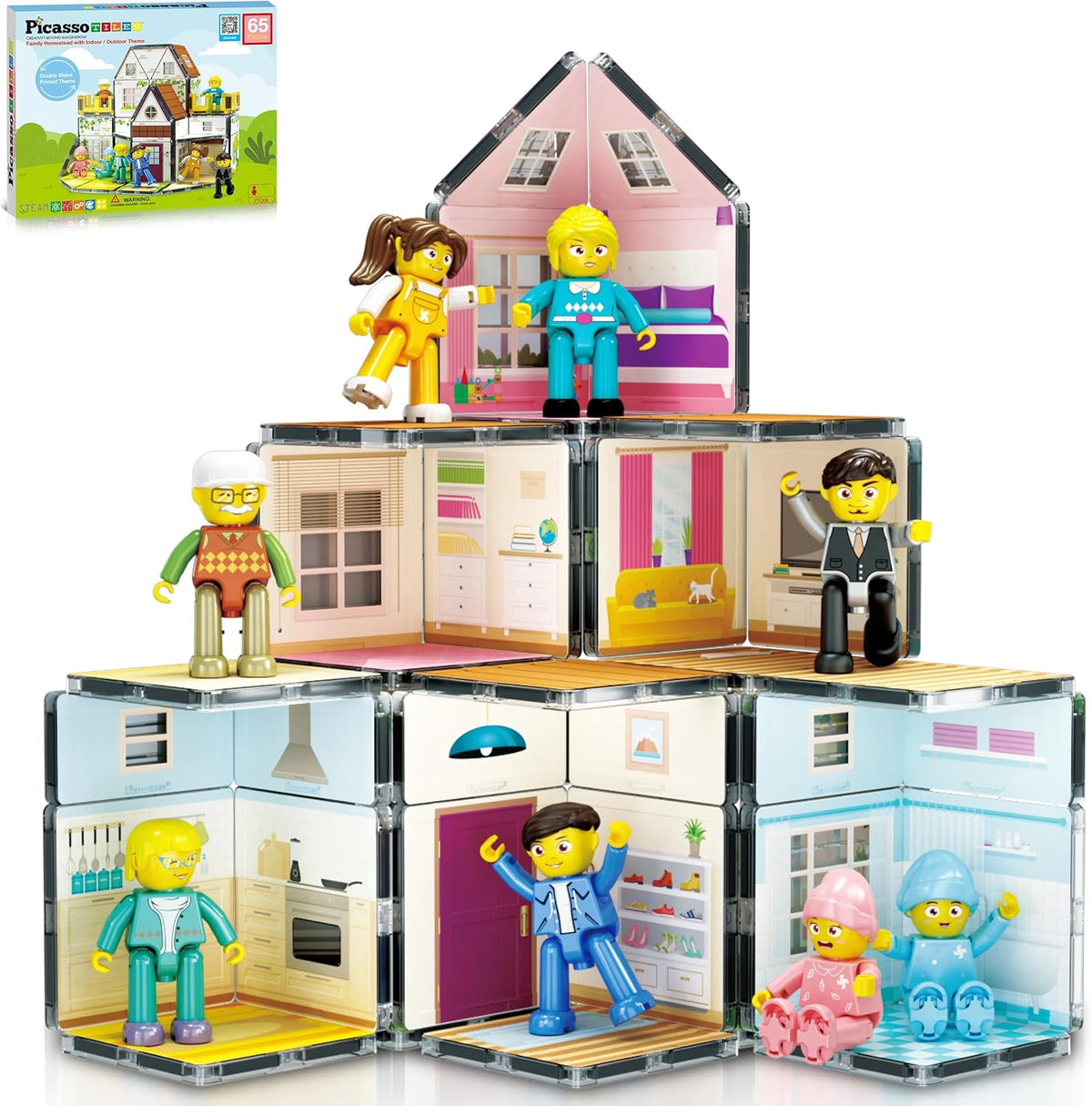 Picasso Magnetic Tiles Homestead Family Theme 65-Pieces