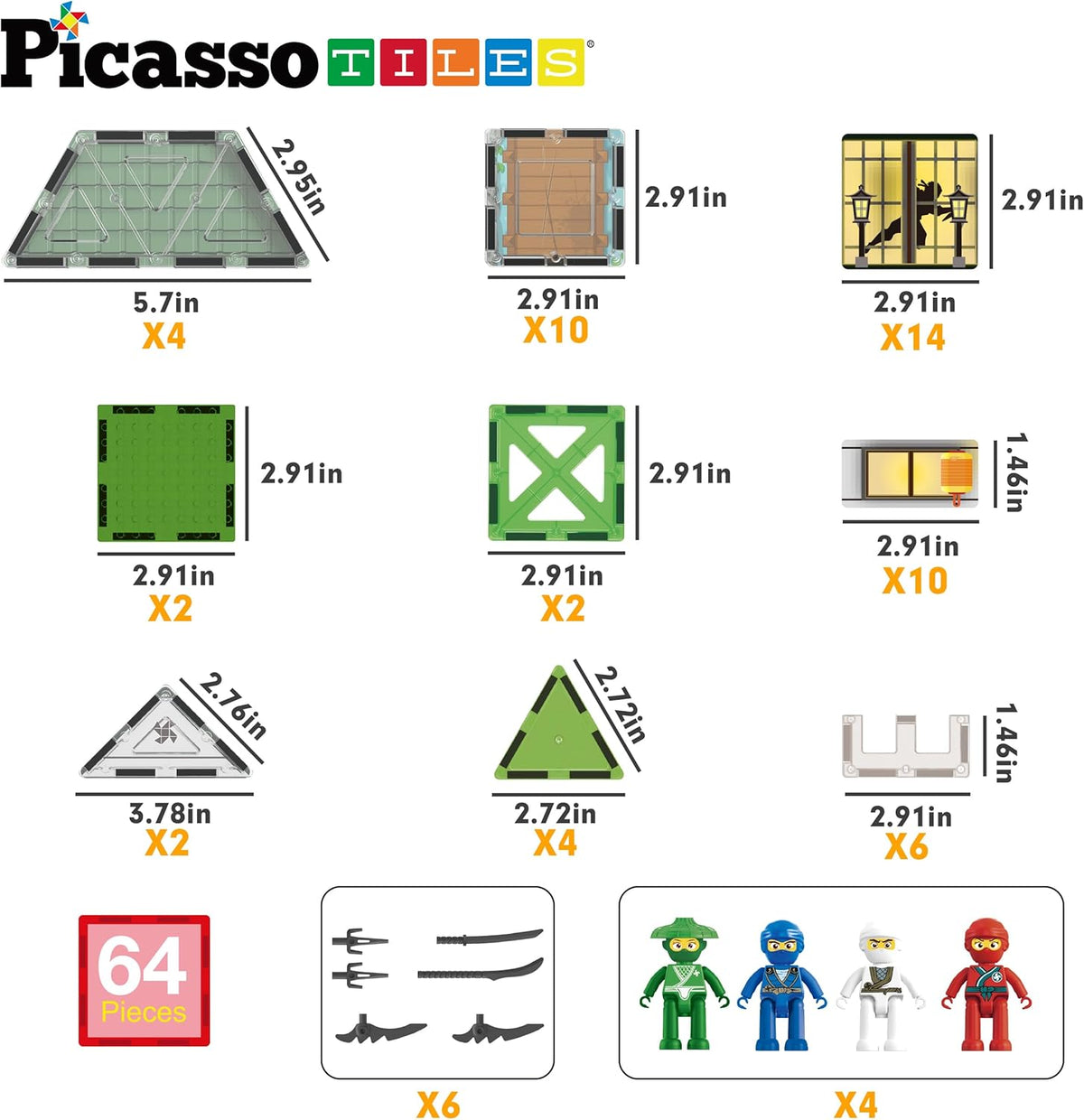 Picasso Magnetic Tiles Ninja Dojo 64-Pieces