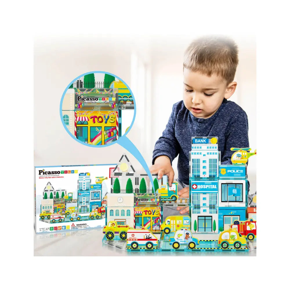 Picasso Magnetic 3D Metro City Set with 8 Vehicles 50-Pieces