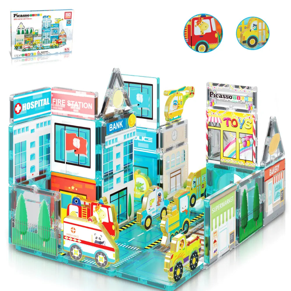 Picasso Magnetic 3D Metro City Set with 8 Vehicles 50-Pieces