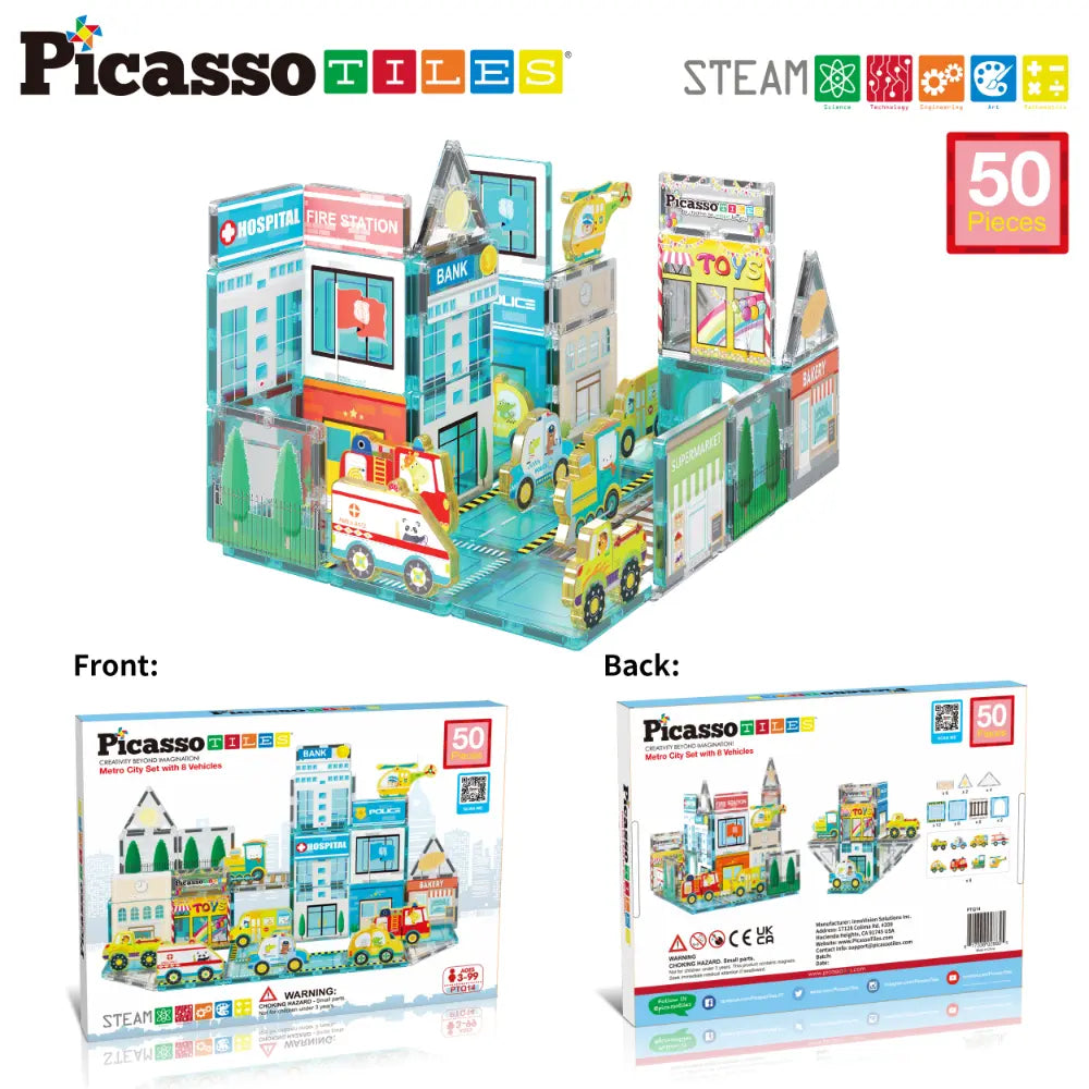 Picasso Magnetic 3D Metro City Set with 8 Vehicles 50pieces