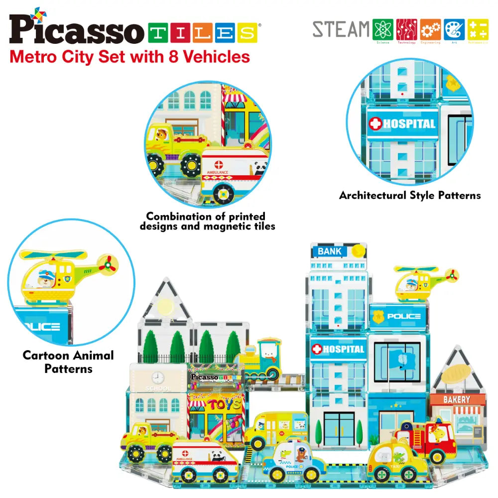 Picasso Magnetic 3D Metro City Set with 8 Vehicles 50pieces