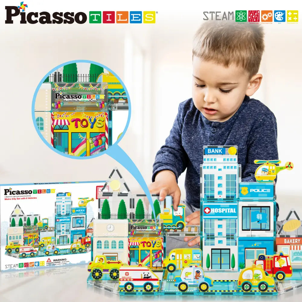 Picasso Magnetic 3D Metro City Set with 8 Vehicles 50-Pieces