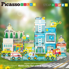 Picasso Magnetic 3D Metro City Set with 8 Vehicles 50pieces