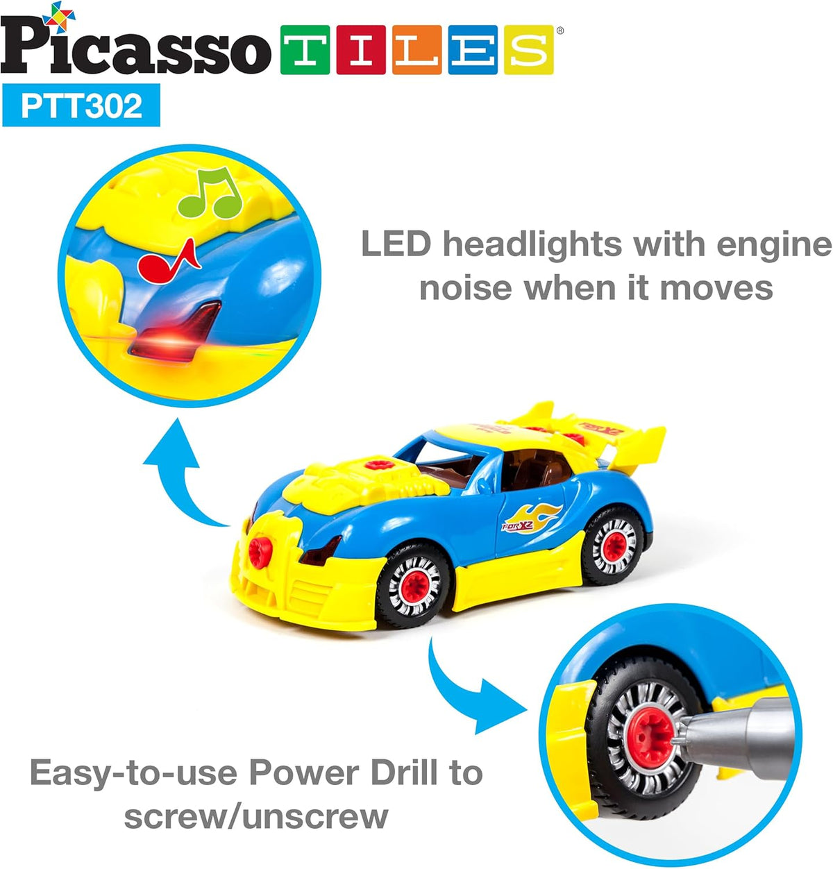 Picasso Magnetic Led Race Car Educational Constructable Kit 30-Pieces